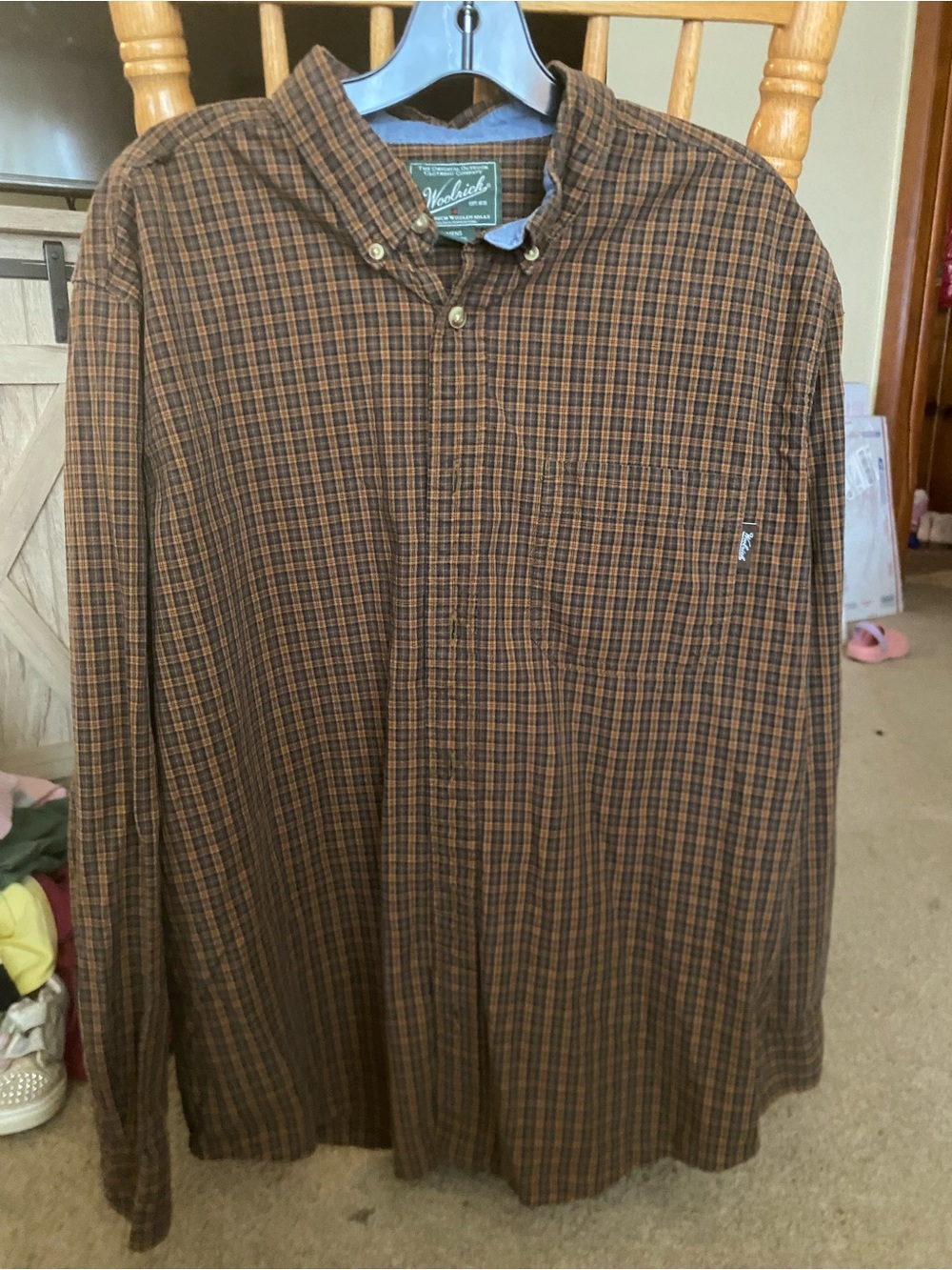 VTG Woolrich Plaid Button Down Shirt Mens Large Brown Flannel Outdoor 90s Y2K